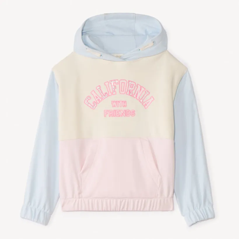 Sweat à capuche molleton effet color block pour fille