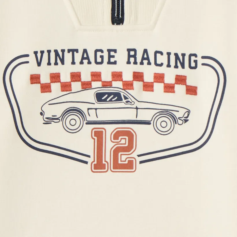 Sweat col zippé garçon motif vintage racing