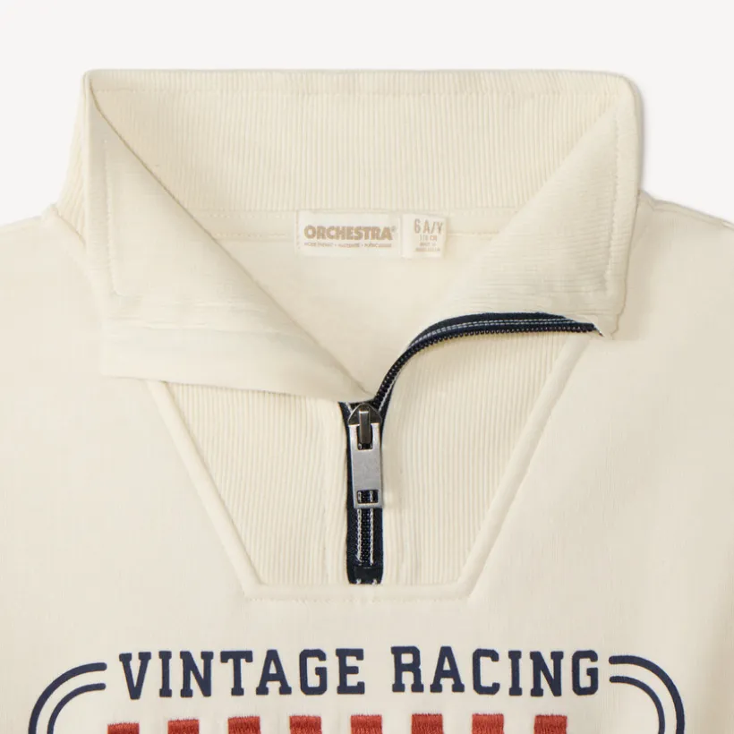 Sweat col zippé garçon motif vintage racing