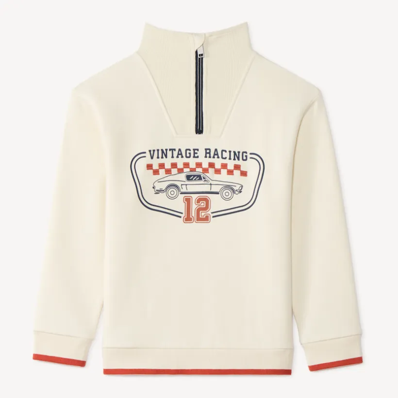 Sweat col zippé garçon motif vintage racing
