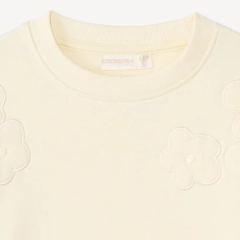 Sweat en molleton broderie fleurie pour fille