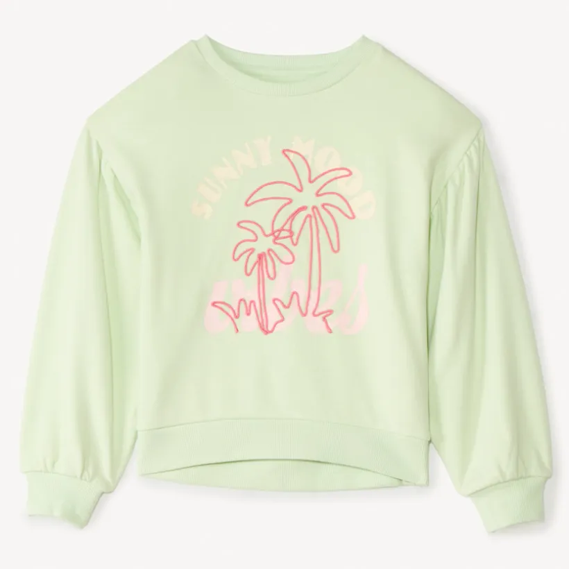 Sweat en molleton manches bouffantes Palmier pour fille