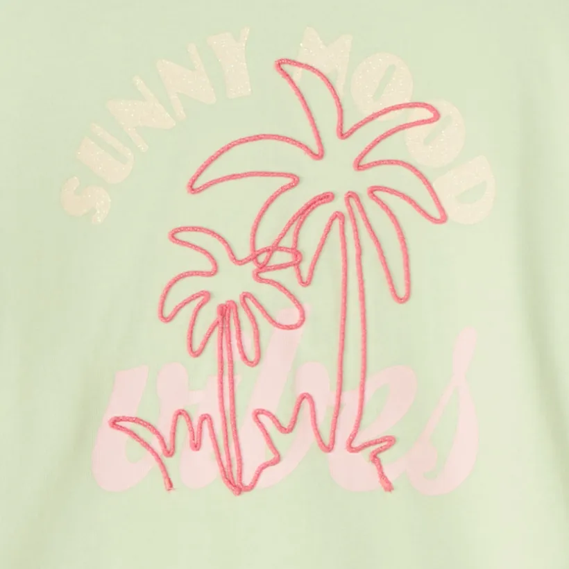 Sweat en molleton manches bouffantes Palmier pour fille