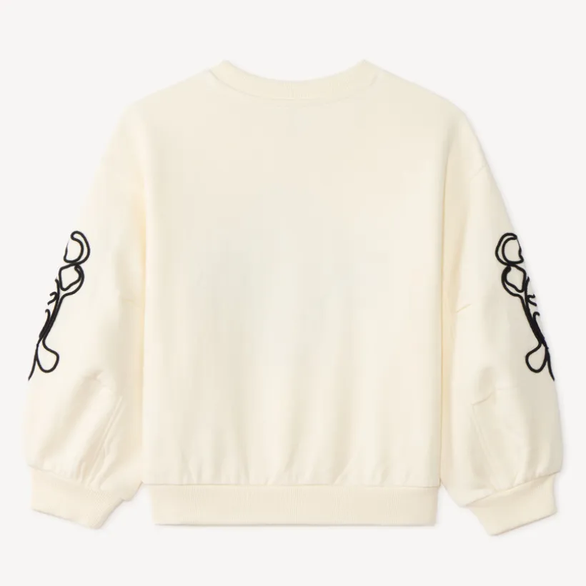 Sweat fille en molleton avec fleurs en cording