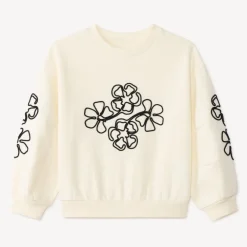 Sweat fille en molleton avec fleurs en cording