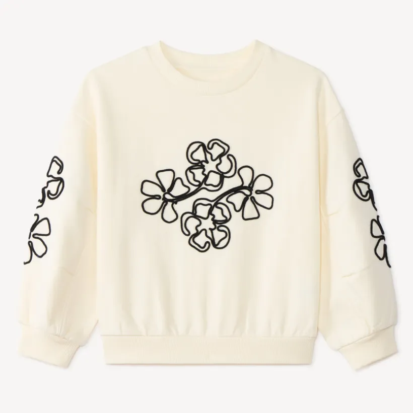 Sweat fille en molleton avec fleurs en cording
