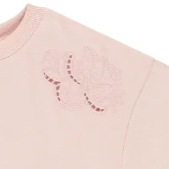 Sweat french terry court uni avec broderie anglaise pour fille