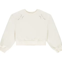 Sweat french terry court uni avec broderie anglaise pour fille