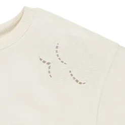 Sweat french terry court uni avec broderie anglaise pour fille