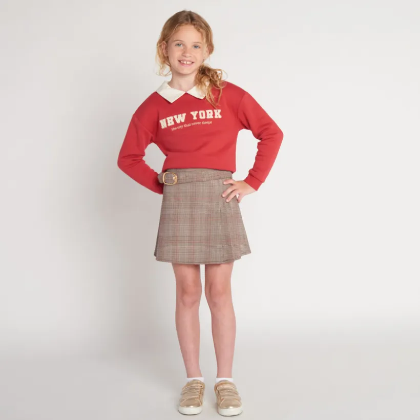Sweat molleton avec col et borderie pour fille