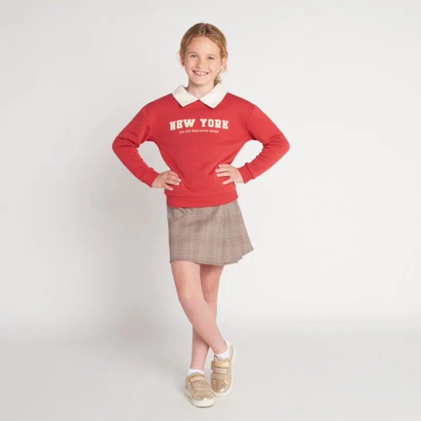 Sweat molleton avec col et borderie pour fille