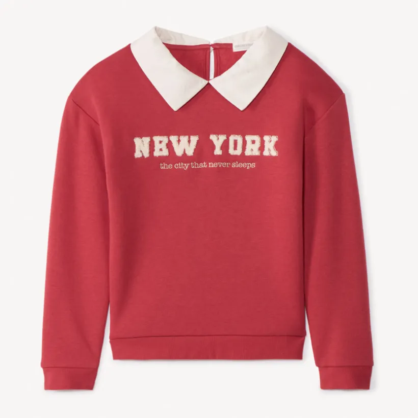 Sweat molleton avec col et borderie pour fille
