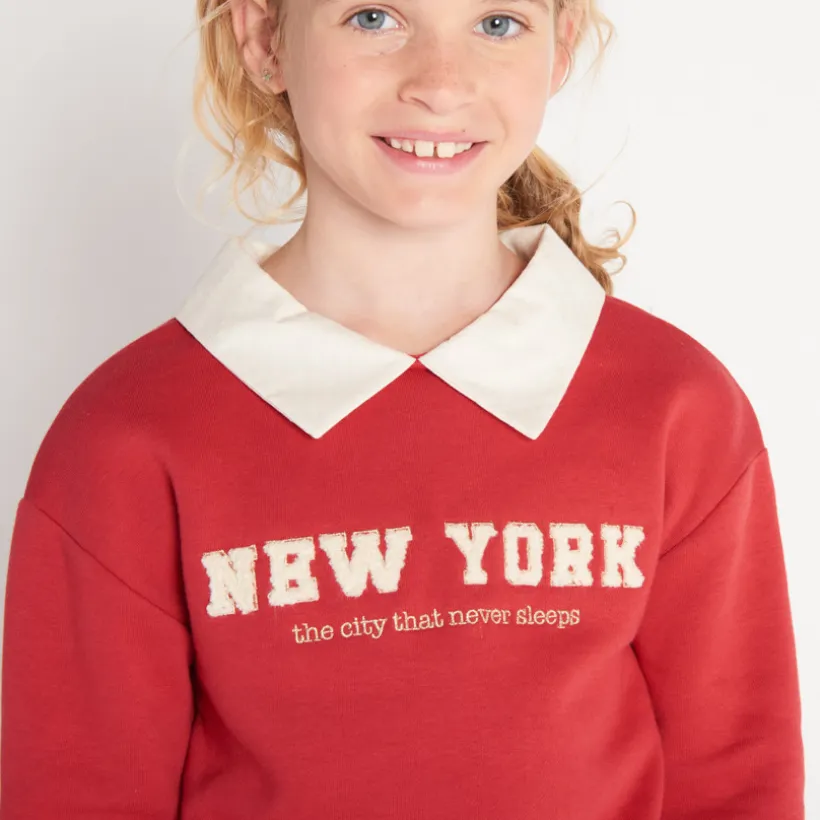 Sweat molleton avec col et borderie pour fille
