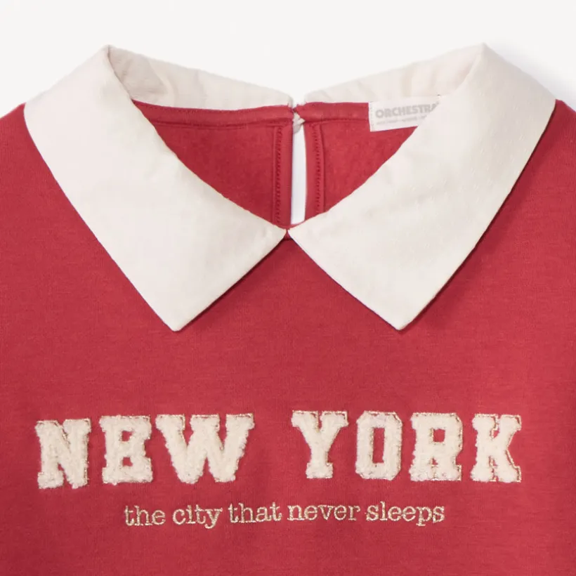 Sweat molleton avec col et borderie pour fille
