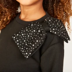 Sweat molleton avec gros nœud à strass pour fille