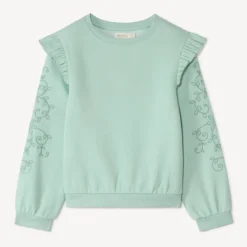 Sweat molleton brodé et volanté pour fille