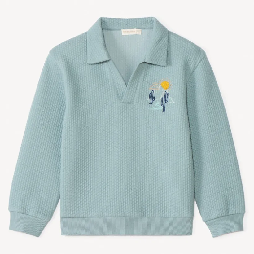 Sweat molleton effet cloqué à col polo pour garçon