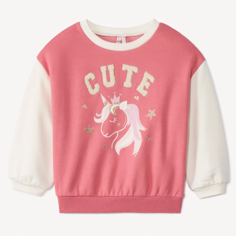 Sweat molleton glitter print licorne et broderie pour bébé fille
