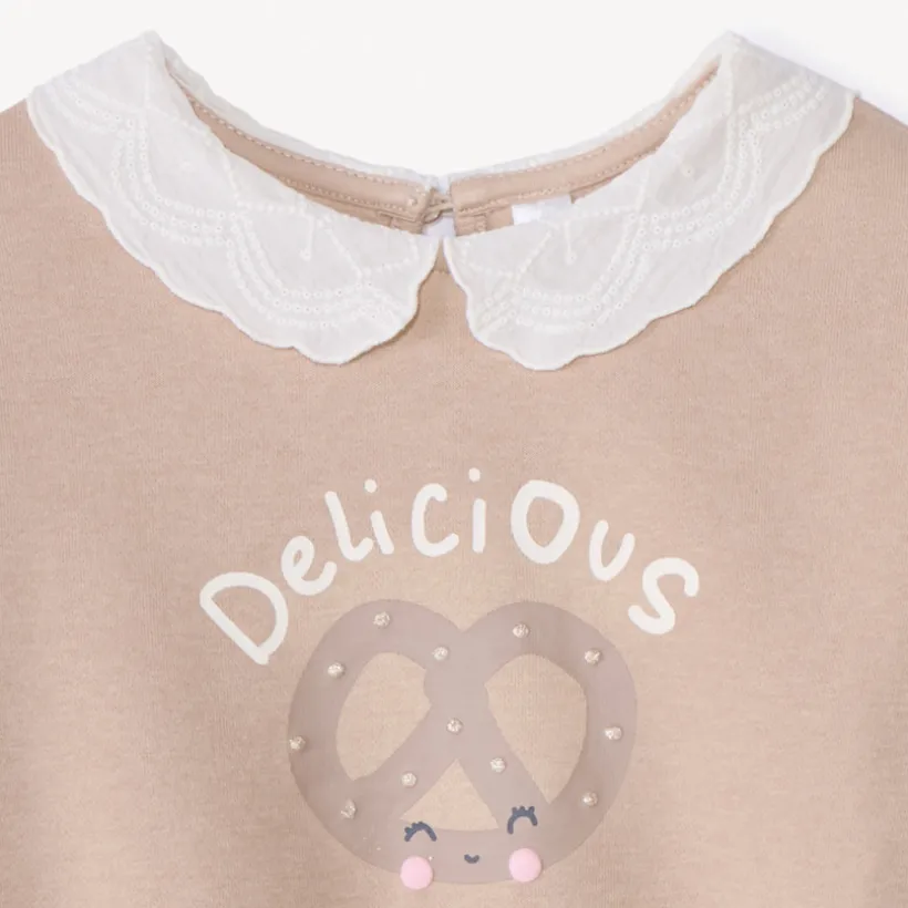 Sweat molleton oversize à col claudine pour bébé fille