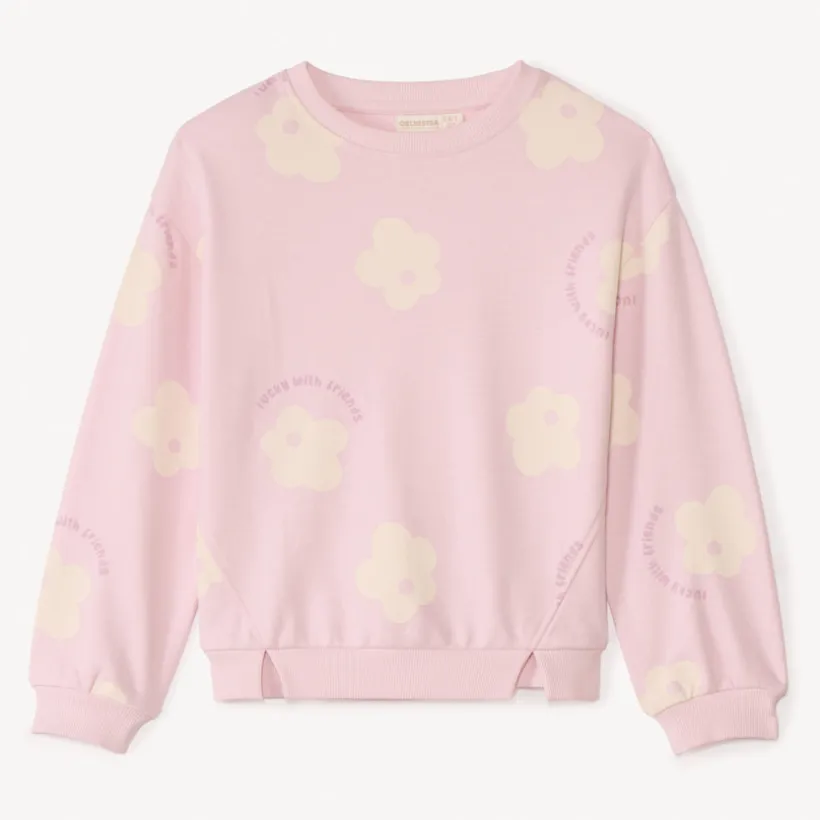 Sweat molleton oversize imprimé fleurs pour fille