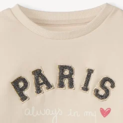 Sweat molleton uni avec broderie loop pailleté pour fille