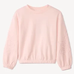 Sweat molleton uni avec cording aux manches pour fille