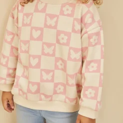 Sweat oversize en molleton imprimé damier pour bébé fille