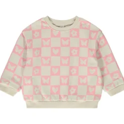 Sweat oversize en molleton imprimé damier pour bébé fille