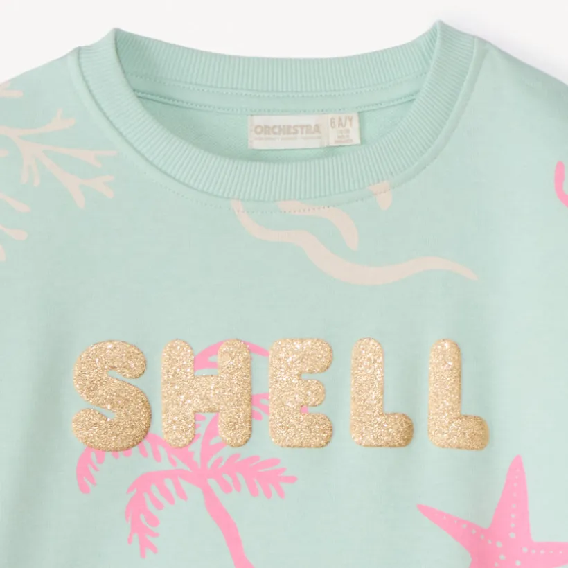 Sweat oversize en molleton print à paillettes fantaisie pour fille
