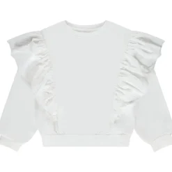 Sweat uni en molleton avec volants brodés pour fille