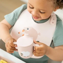 Tasse d'apprentissage en silicone Tiny farm Rose