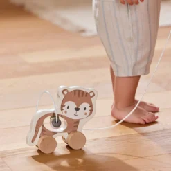 Tigre en bois à trainer avec boulier intégré