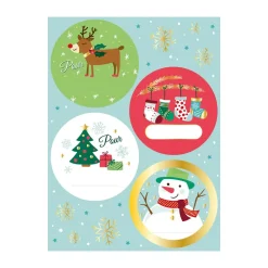 12 étiquettes pour cadeaux de Noël rêne et bonhomme de neige