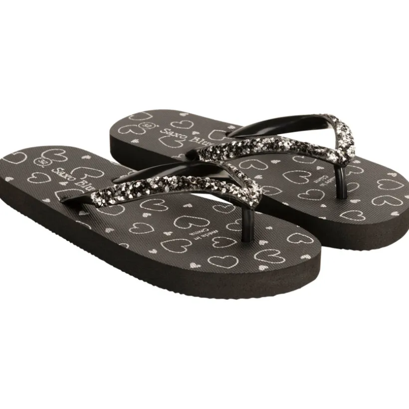 Tongs imprimé cœurs et bride à strass pour fille avec lanière selon l'âge