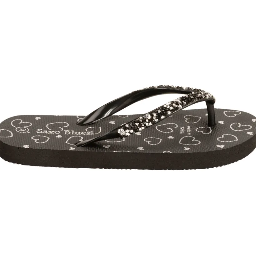 Tongs imprimé cœurs et bride à strass pour fille avec lanière selon l'âge