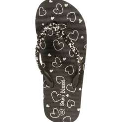 Tongs imprimé cœurs et bride à strass pour fille avec lanière selon l'âge