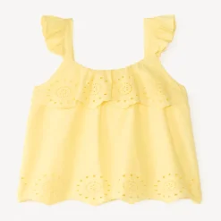 Top court en voile uni broderie style anglaise fantaisie pour fille