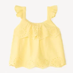 Top court en voile uni broderie style anglaise fantaisie pour fille