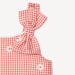 Top fille vichy nœud épaule et broderie fleurie
