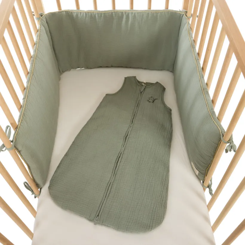 Tour de lit 3 pans en gaze de coton vert