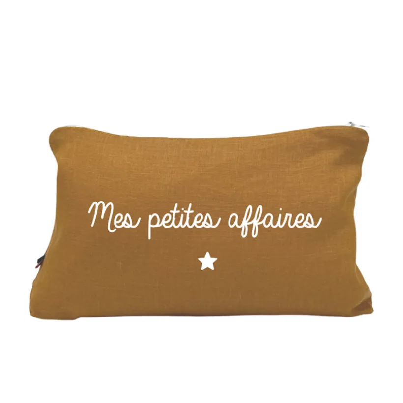 Trousse de toilette en lin "Mes petites affaires" terracotta
