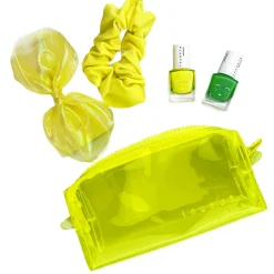 Trousse fluo jaune avec accessoires et vernis