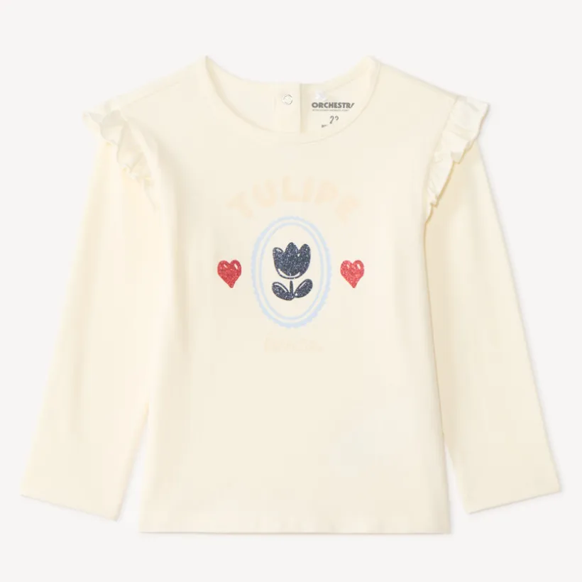 T-shirt bébé manches longues volantées et print tulipe