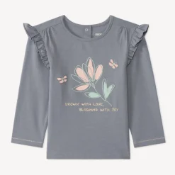 T-shirt bébé manches longues volantées et print fleuri
