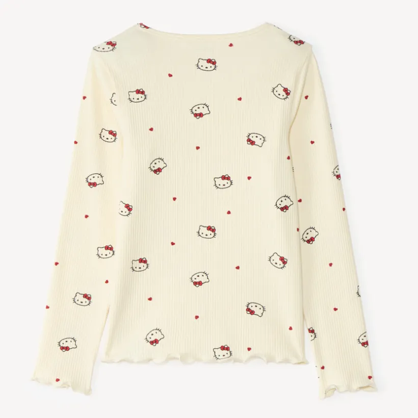 T-shirt côtelé fille à manches longues Hello Kitty