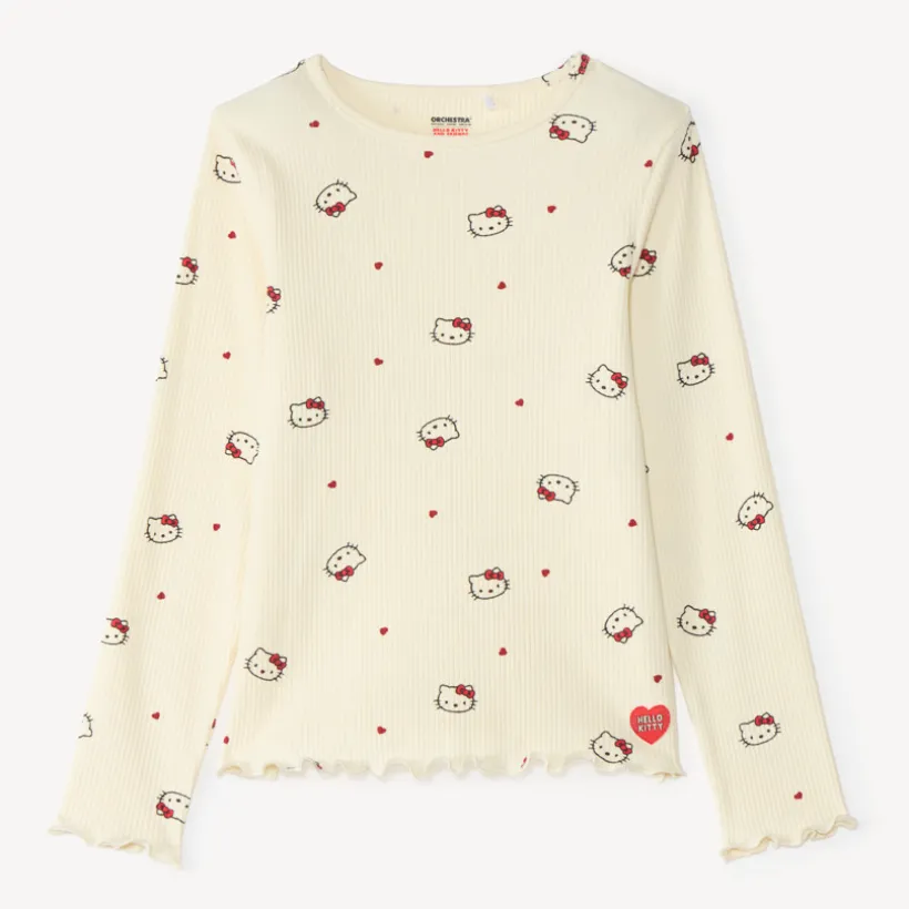 T-shirt côtelé fille à manches longues Hello Kitty