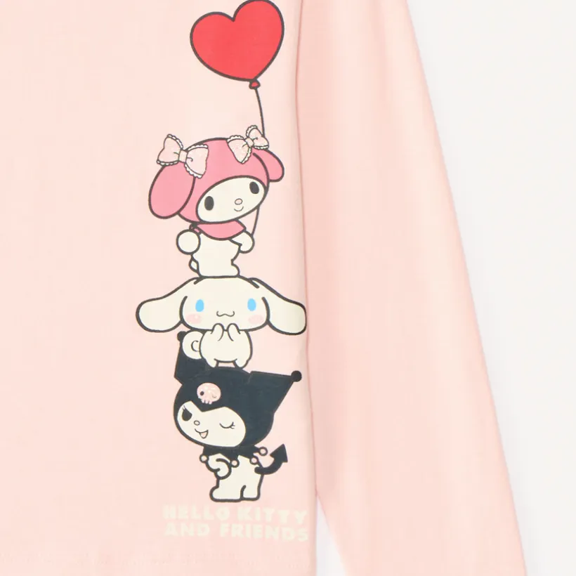 T-shirt fille manches longues oversize print Hello Kitty et ses amis