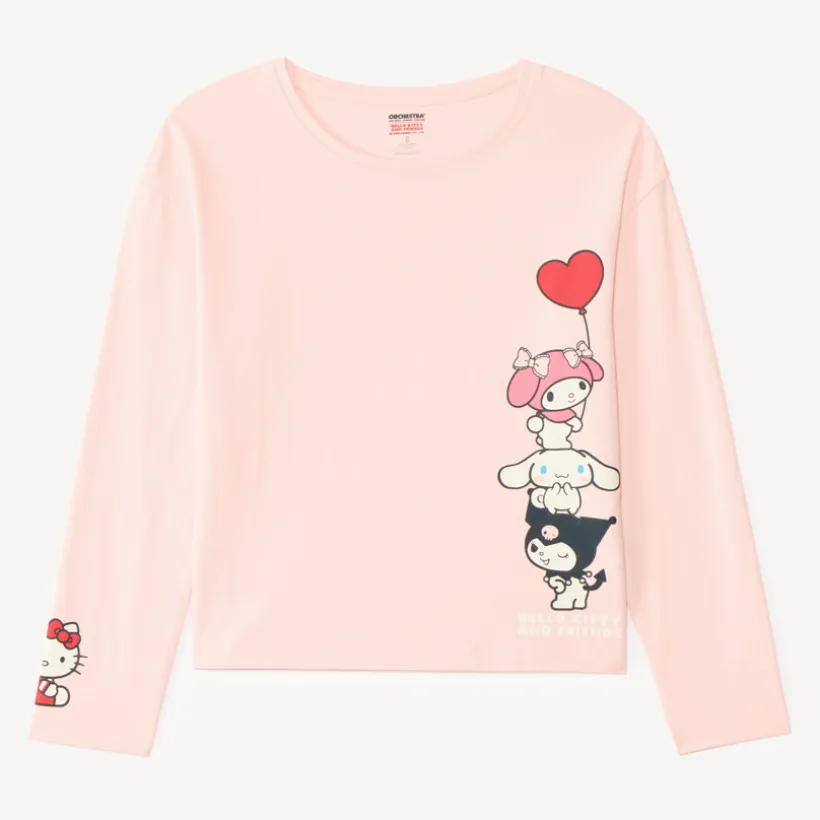 T-shirt fille manches longues oversize print Hello Kitty et ses amis