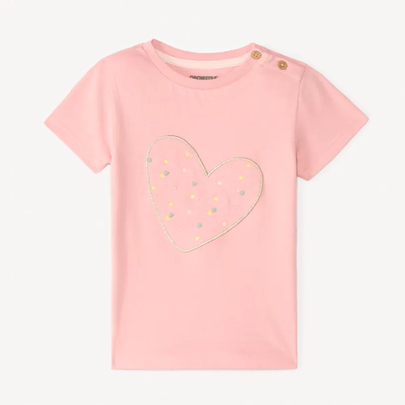 T-shirt manches courtes avec broderie cœur pour bébé fille