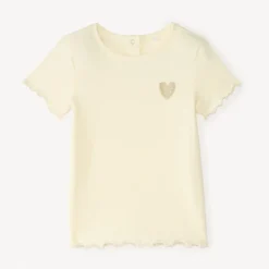 T-shirt manches courtes avec broderie cœur dorée pour fille
